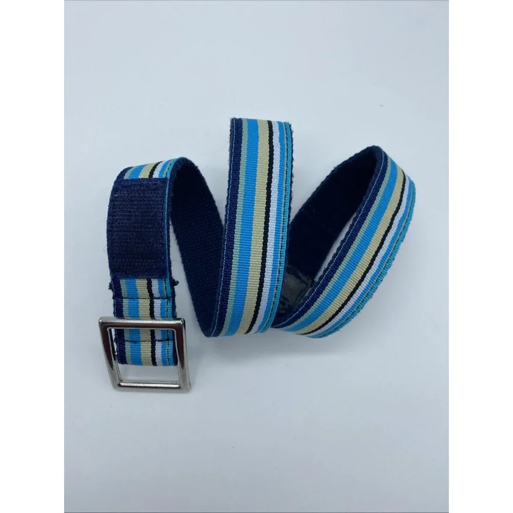 Baby Beltz Blue Beige Black Striped Belt Kids Size L Hook Loop Fastener